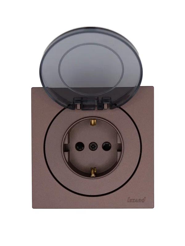  Розетка 1-м СП OSEN IP44 с заземл. с крышкой ПБТ механизм шоколад LEZARD 743-7388-123BIPCH фото в каталоге от BTSprom.by