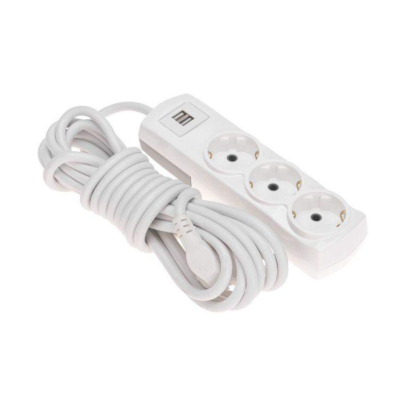 удлинитель premium 3 гнезда 5м 3х1.5кв.мм с/з 2 usb бел. rexant 13-4111 от BTSprom.by