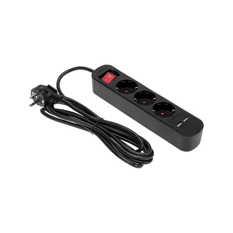 удлинитель 3х3м с заземл. standard 2хusb 3х1кв.мм с выкл. черн. rexant 13-4022 от BTSprom.by