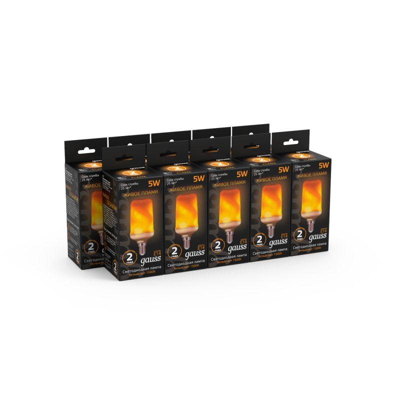 Лампа светодиодная Flame 5Вт T65 1500К тепл. бел. E14 80лм GAUSS 157401105 фото в каталоге от BTSprom.by