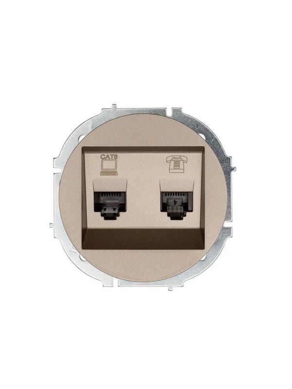 розетка компьютерная + телефонная osen rj45 кат.6 + rj11 с модулем механизм титан lezard 743-3788-144 от BTSprom.by