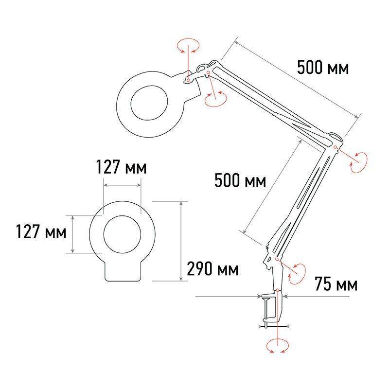  Лупа на струбцине круглая настол. 3Х с подсветкой бел. REXANT 31-0001 фото в каталоге от BTSprom.by