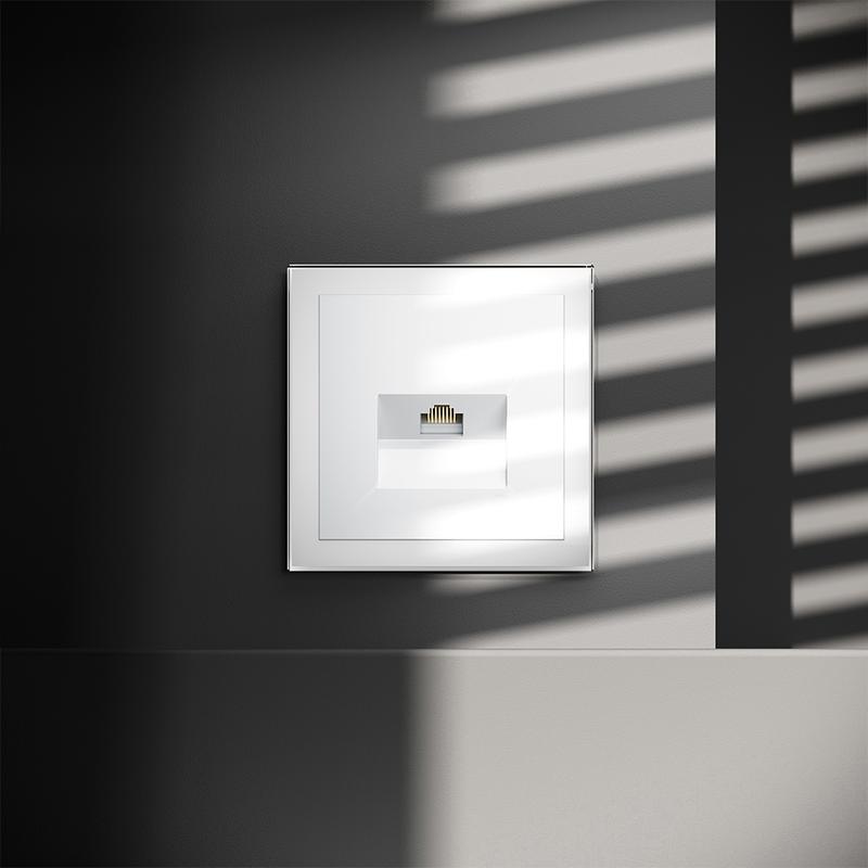  Розетка компьютерная 1-м СП S70 RJ45 кат.6 механизм бел. глянцевый Voltum VLS060101 фото в каталоге от BTSprom.by