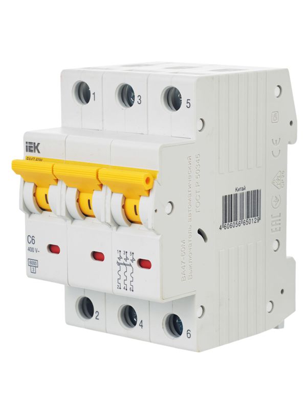  Выключатель автоматический модульный 3п C 6А 6кА ВА47-60M KARAT IEK MVA31-3-006-C фото в каталоге от BTSprom.by