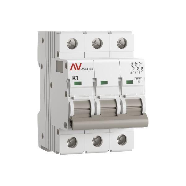 выключатель автоматический модульный 3п k 1а 6ка av-6 averes ekf mcb6-3-01k-av от BTSprom.by