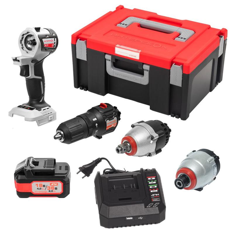 набор инструментов мультимакс "расширенный авто" мультимакс18: привод мм-18в модуль да-13 модуль гау-300 модуль шау-180 1 акб апи 18в/36в 4.0а.ч на 18в и 2.0а.ч на 36в зу-4.0/18 мультибокс 150 интерскол 755.4.4.41 от BTSprom.by