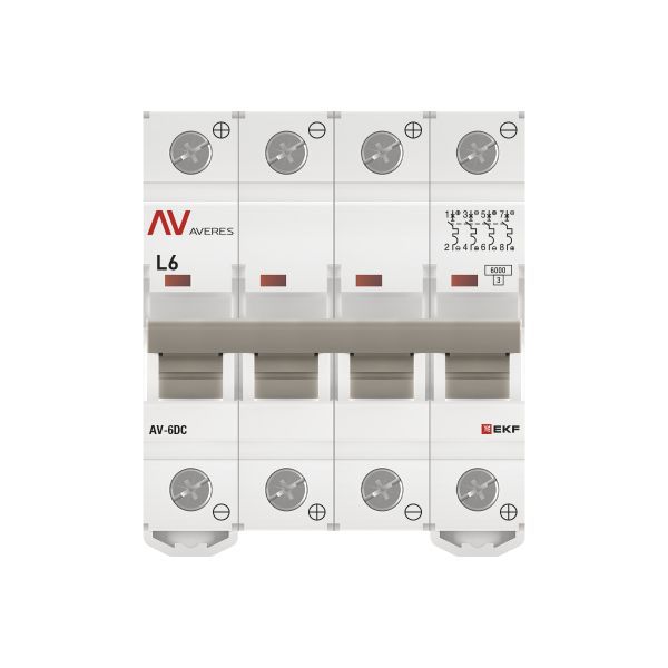  Выключатель автоматический модульный 4п L 6А 6кА AV-6 DC AVERES EKF mcb6-DC-4-06L-av фото в каталоге от BTSprom.by