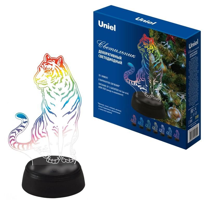 светильник декоративный uli-m507 rgb/3aa tiger/black с эффектом 3d "тигр" 3aa (не в/к) 1 светодиод rgb свет uniel ul-00008402 от BTSprom.by