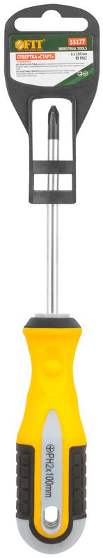  Отвертка "Старт" CrV сталь прорезиненная ручка 6х100мм РН2 FIT 55177 фото в каталоге от BTSprom.by
