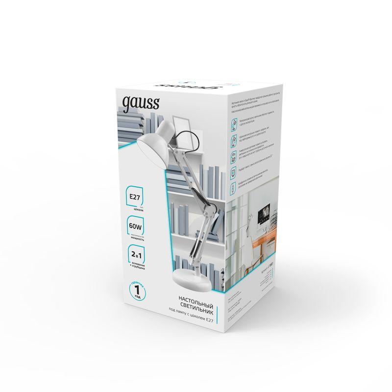  Светильник GTL 60Вт E27 струбцина и основание бел. GAUSS GT0021 фото в каталоге от BTSprom.by