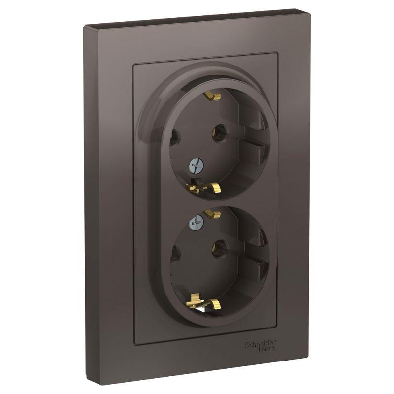 розетка 2-м сп atlasdesign 16а ip20 с заземл. в сборе мокко se atn000624 от BTSprom.by