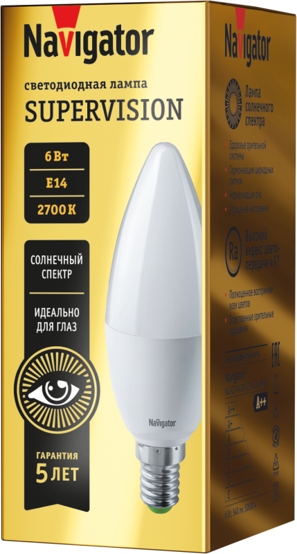 лампа светодиодная 80 545 nll-c37-6-230-2.7k-e14-fr-sv 6вт свеча матовая 2700к тепл. бел. e14 540лм 176-264в supervision navigator 80545 от BTSprom.by