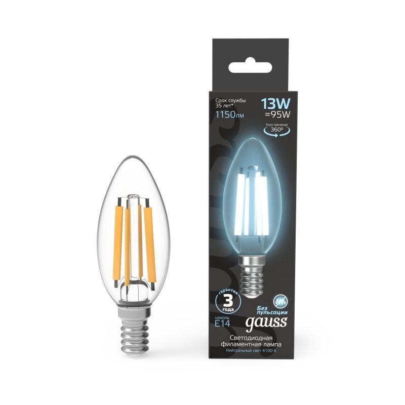 лампа светодиодная филаментная black filament 13вт свеча 4100к нейтр. бел. e14 1150лм gauss 103801213 от BTSprom.by