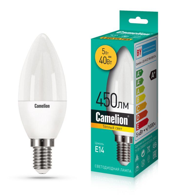 лампа светодиодная ledrb/5-c35/830/e14 5вт 220в led-m c37 3000к e14 camelion 15049 от BTSprom.by