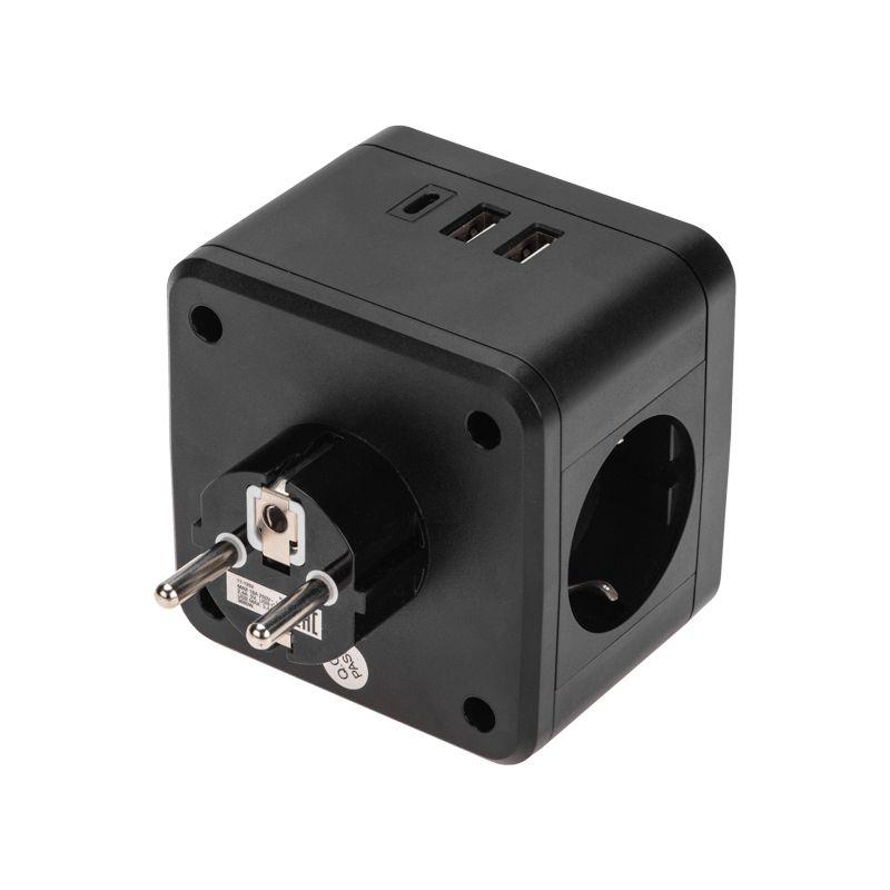  Двойник электрический Куб 16А с/з+2хUSB-A 2.4А+USB Type-C 3А с ночной подсветкой черн. Rexant 11-1252 фото в каталоге от BTSprom.by
