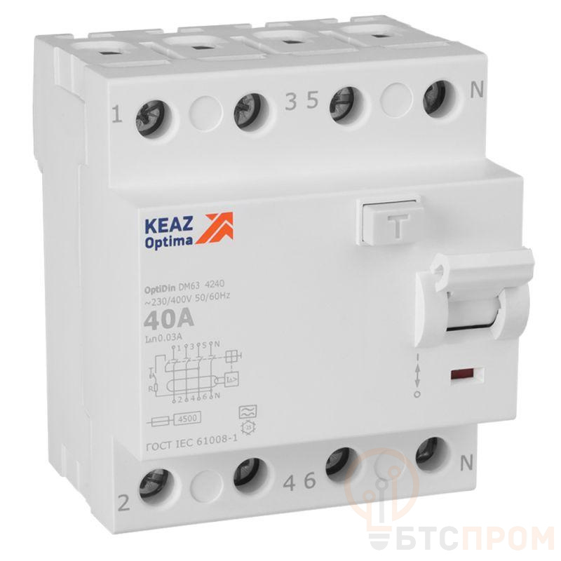 Выключатель дифференциального тока (УЗО) 4п 40А 30мА тип A 4.5кА OptiDin DM63-4240 УХЛ4 КЭАЗ 343916 фото в каталоге от BTSprom.by  Выключатель дифференциального тока (УЗО) 4п 40А 30мА тип A 4.5кА OptiDin DM63-4240 УХЛ4 КЭАЗ 343916 фото в каталоге от BTSprom.by