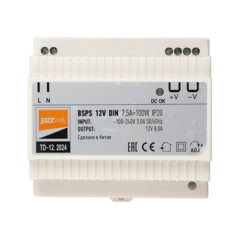 блок питания для светодиодной ленты bsps din 12в 7.5а=100вт pl ip20 pro+ jazzway 5049987 от BTSprom.by