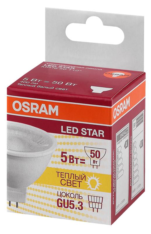 лампа светодиодная led star mr16 50110 5w/830 230v gu5.3 400лм 5вт (замена 50вт) 3000к тепл. бел. gu5.3 mr16 220-240в прозр. пласт. osram 4058075481169 от BTSprom.by