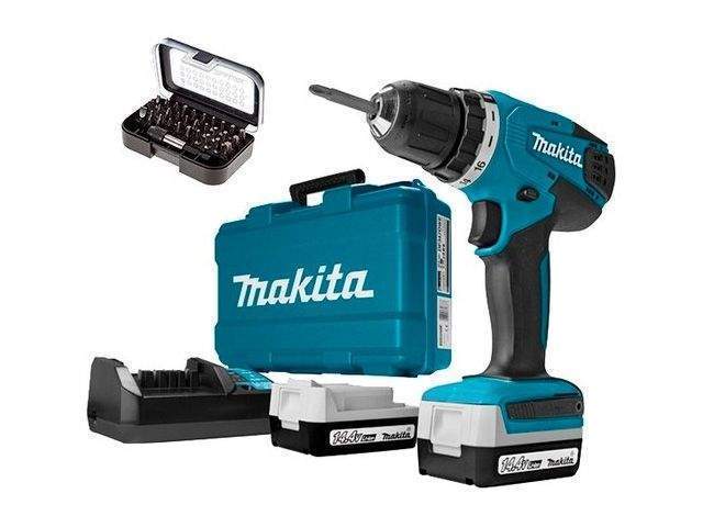 аккум. дрель-шуруповерт makita df 347 dwe x8 в чем. (14.4 в, 2 акк., 1.5 а/ч li-ion, 2 скор., 23 нм, шурупы до 6 мм) от BTSprom.by