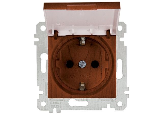 розетка 1-ая (скрытая, без рамки, с/з, с крышкой) орех, rita, mutlusan (16 a, 250 v, ip 20) 2200 610 0257 от BTSprom.by