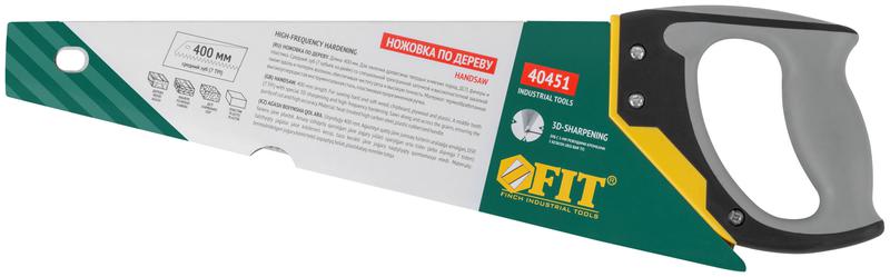  Ножовка по дереву средний каленый зуб 7 ТPI 3D заточка 3К пласт.прорезиненная ручка профи 400мм FIT 40451 фото в каталоге от BTSprom.by