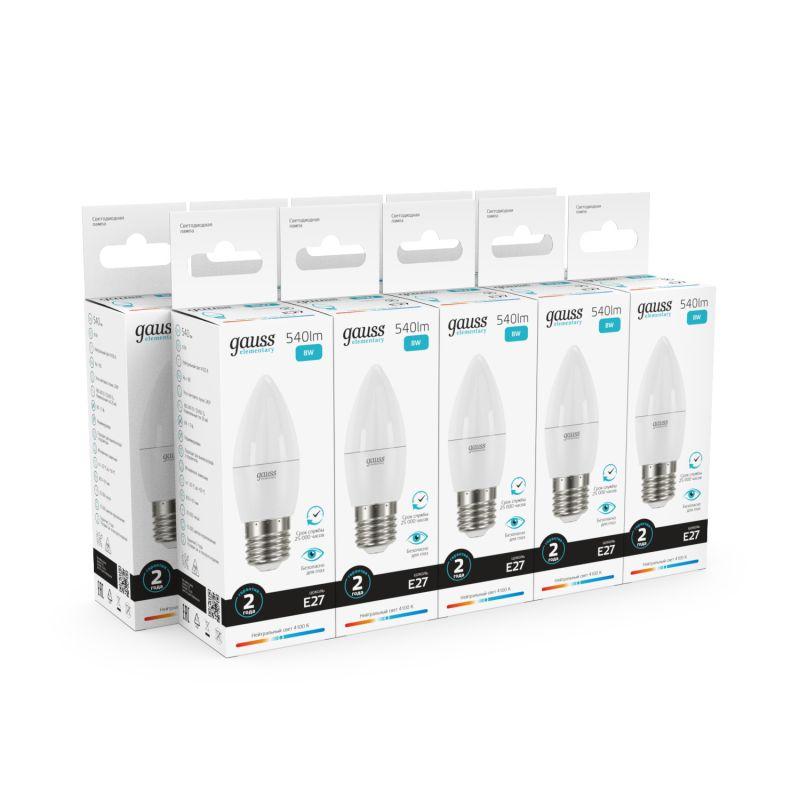 Лампа светодиодная Elementary 8Вт свеча 4100К нейтр. бел. E27 540лм GAUSS 33228 фото в каталоге от BTSprom.by