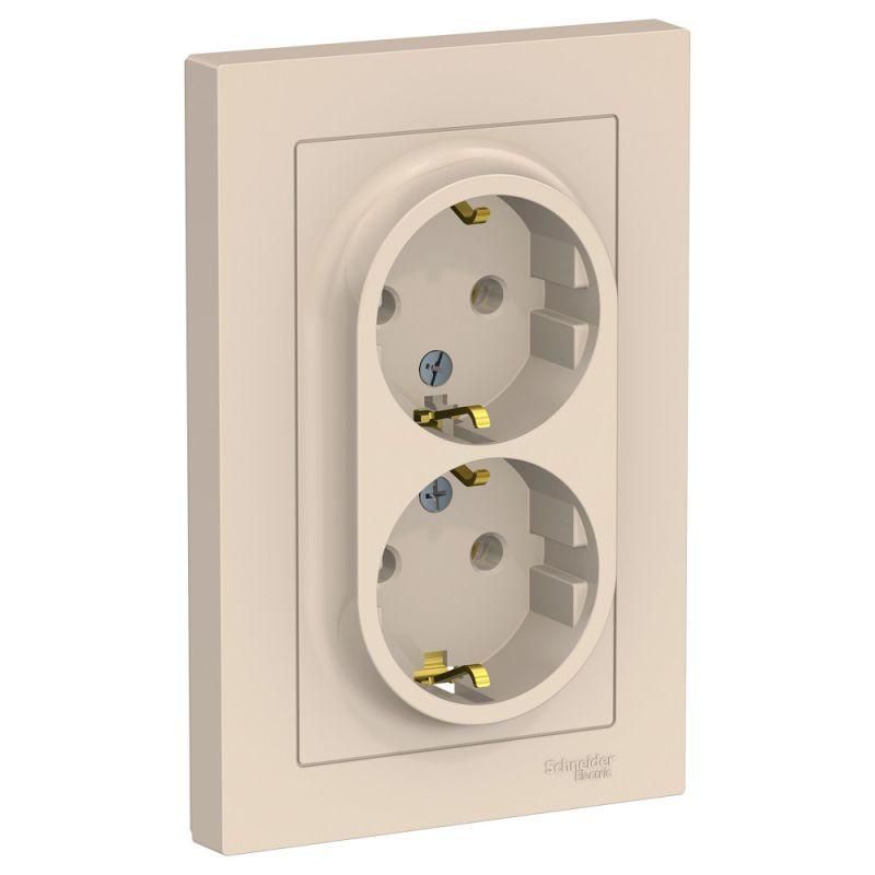розетка 2-м сп atlasdesign 16а ip20 с заземл. в сборе беж. se atn000224 от BTSprom.by
