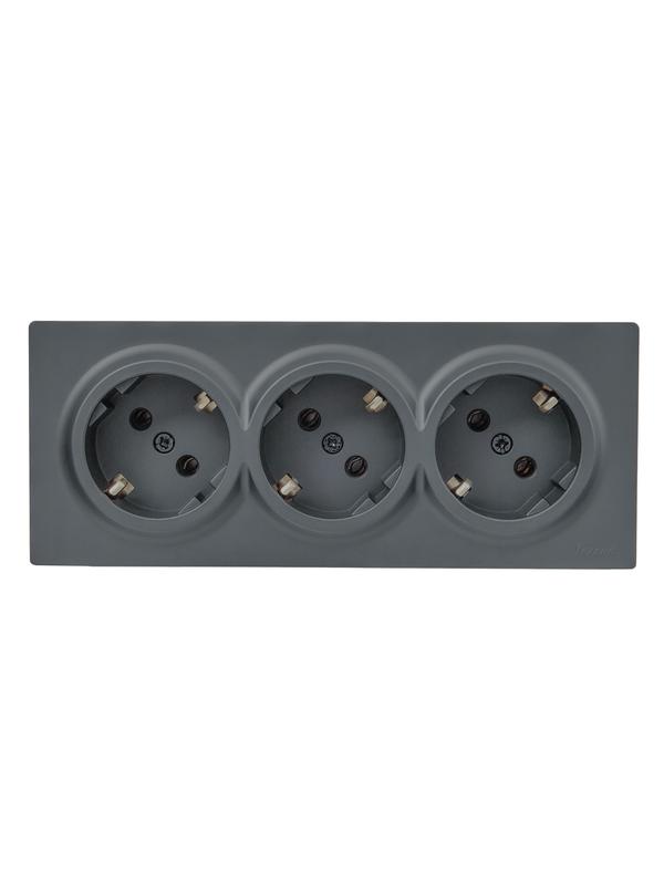  Розетка 3-м ОП LETO с заземл. закрытый корпус ПБТ графит LEZARD 752-3400-127BUP фото в каталоге от BTSprom.by