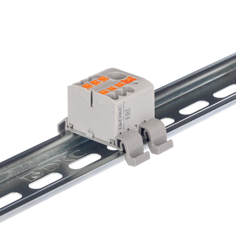 блок распределительный с горизонт. адаптером на рейку шир. 35мм зажим push-in 1 ввод 6кв.мм 6 точек подключения 2.5кв.мм сер. dkc dtp1-106-104spug-h от BTSprom.by