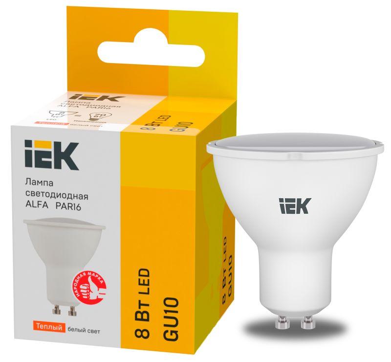 лампа светодиодная alfa 8вт par16 софит 3000к gu10 230в (6шт) iek lla-par16-8-230-3-gu10-6 от BTSprom.by