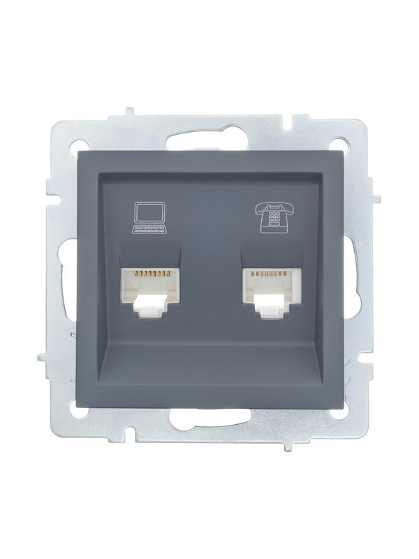 розетка компьютерная + телефонная 2-м сп vesna механизм графит lezard 742-3488-143 от BTSprom.by