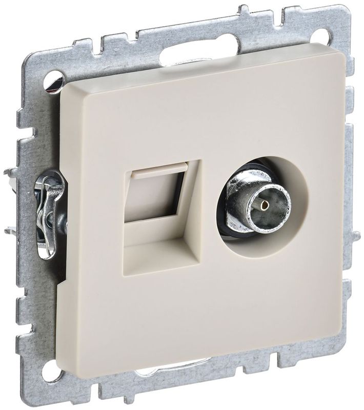 розетка компьютерная + телевизионная 2-м brite ртв/рк12-бркр rj45 кат.5e + tv механизм беж. iek br-ak20-1-k10 от BTSprom.by