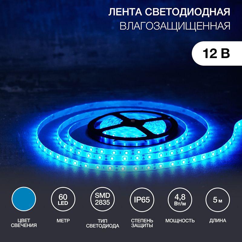 лента светодиодная smd3528 син. 4.8вт/м 60led/м 12в ip65 (уп.5м) lamper 141-353 от BTSprom.by