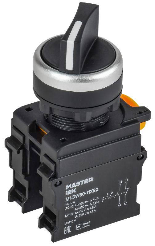 переключатель 2 полож. 1но+1нз длин. ручка черн. master iek mi-sw60-11xb2-3-25-2-k02 от BTSprom.by