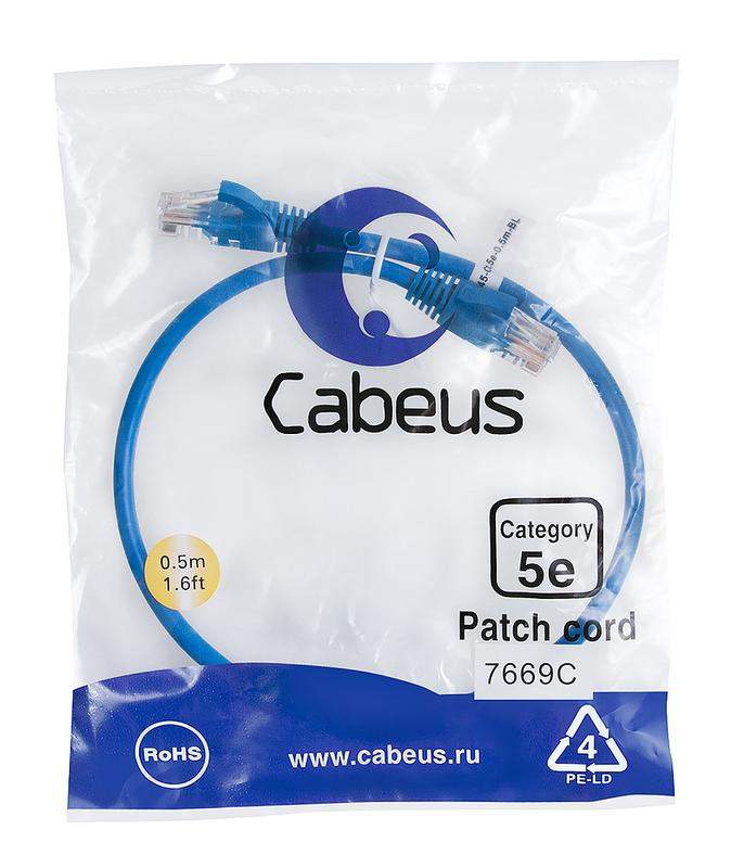 патч-корд u/utp кат.5e pc-utp-rj45-cat.5e-0.5m-bl-lszh 2xrj45/8p8c неэкранир. lszh 0.5м син. cabeus 9528c от BTSprom.by