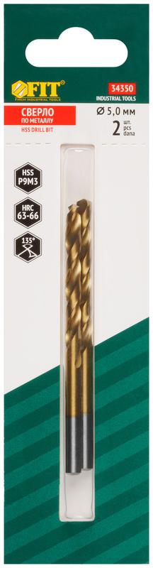  Сверло HSS по металлу титановое покрытие в блист. 5.0мм (уп.2шт) FIT 34350 фото в каталоге от BTSprom.by