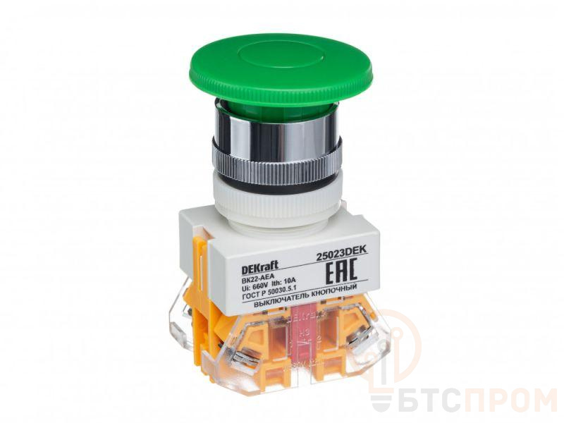 Выключатель кнопочный "Грибок" AEA ВК-22 d22мм 220В зел. DEKraft 25023DEK фото в каталоге от BTSprom.by  Выключатель кнопочный "Грибок" AEA ВК-22 d22мм 220В зел. DEKraft 25023DEK фото в каталоге от BTSprom.by