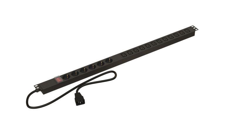 блок розеток вертик. 6 розеток schuko 12 розеток iec320 c13 выкл. с подсветкой кабель питания 2.5м (3х1.0мм2) с вилкой iec320 c20 16а 250в 845х44.5х44.5мм (дхшхв) сталь she-6sh-12iec-s-2.5aiec hyperline 452730 от BTSprom.by