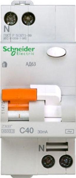  Выключатель автоматический дифференциального тока 2п (1P+N) C 40А 30мА тип AC 4.5кА К АД63 2мод. Домовой SchE 11475 фото в каталоге от BTSprom.by