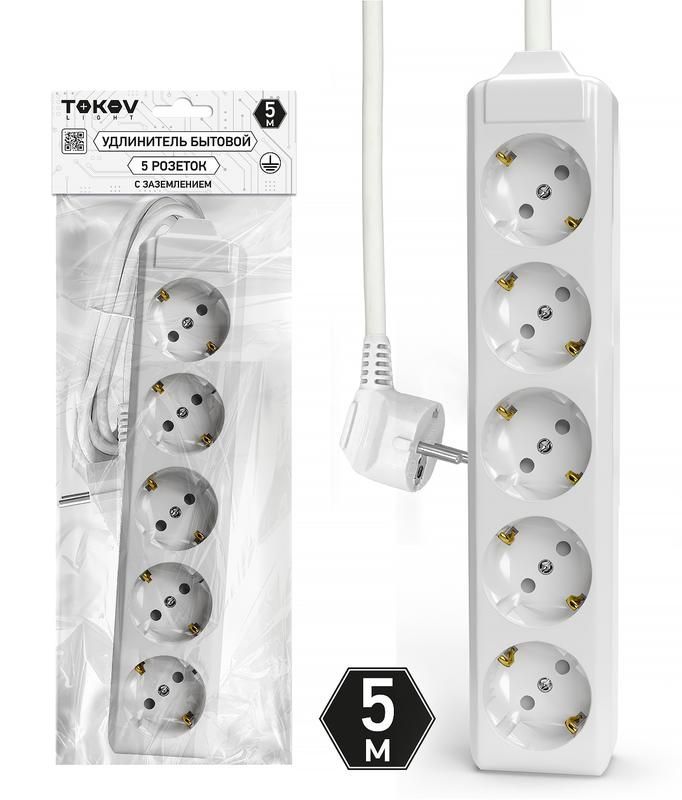 удлинитель 5х5м с заземл. 10а 3х1.5 tokov light tkl-c01-bu5-5-1.5-z от BTSprom.by