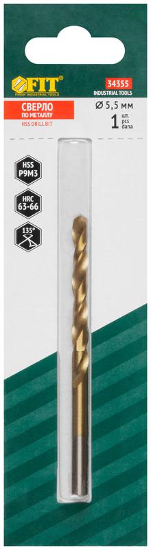  Сверло HSS по металлу титановое покрытие в блист. 5.5мм FIT 34355 фото в каталоге от BTSprom.by