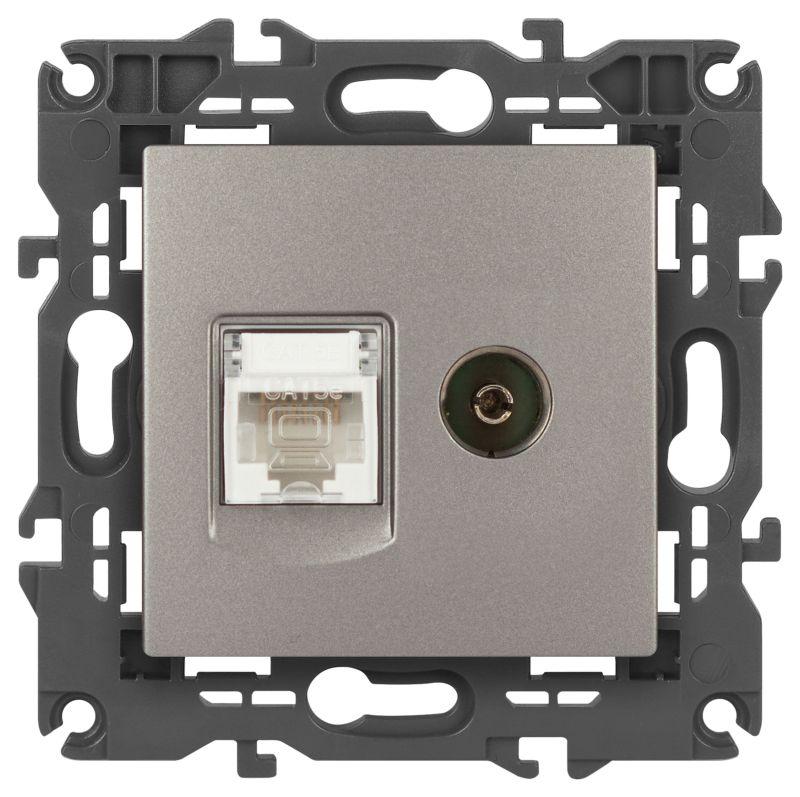 розетка компьютерная + телевизионная elegance 14-3110-16 rj45+tv титан эра б0065768 от BTSprom.by