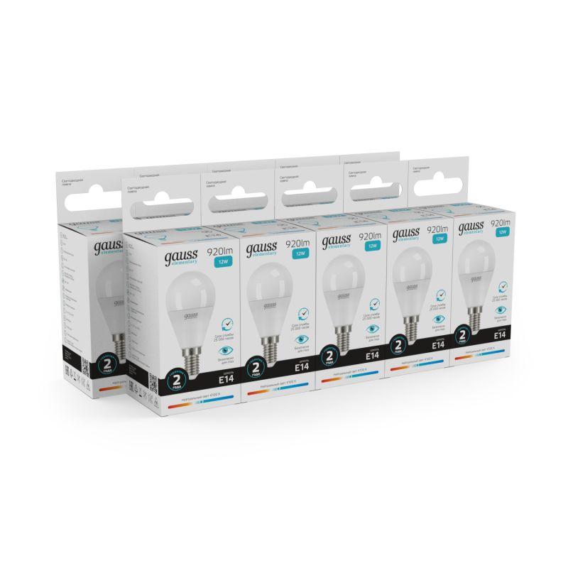 Лампа светодиодная Elementary 12Вт P45 шар 4100К нейтр. бел. E14 920лм GAUSS 53122 фото в каталоге от BTSprom.by