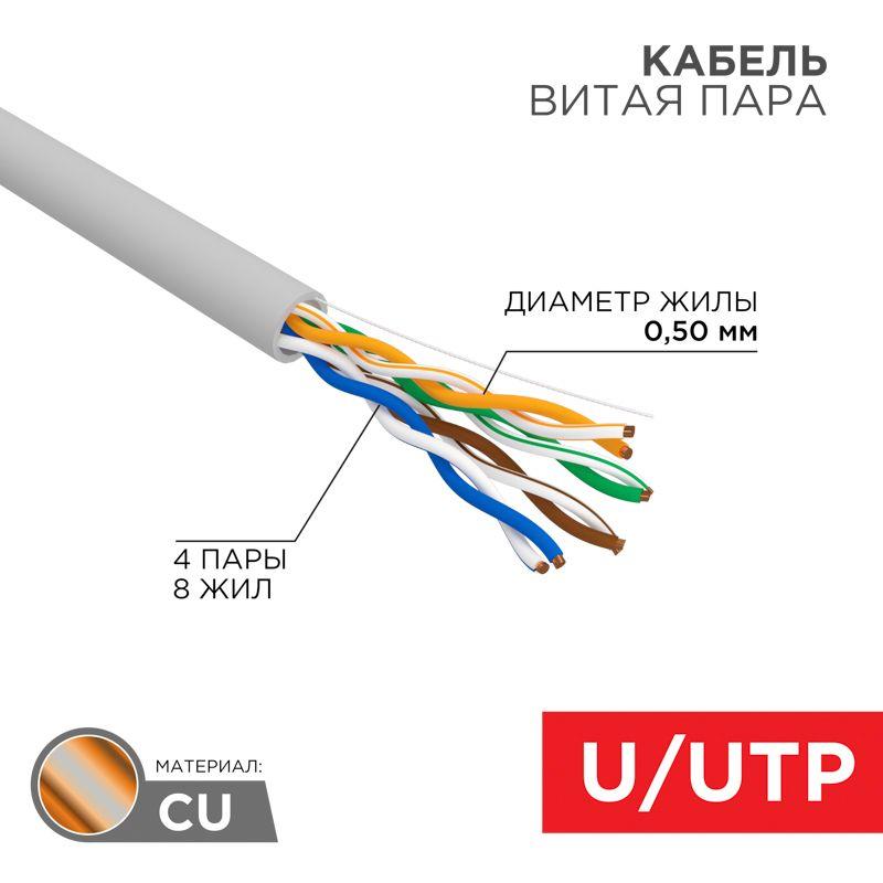 кабель витая пара u/utp кат.5e 4х2х24awg cu pvc медь 100мгц сер. (уп.100м) rexant 01-0043-100 от BTSprom.by