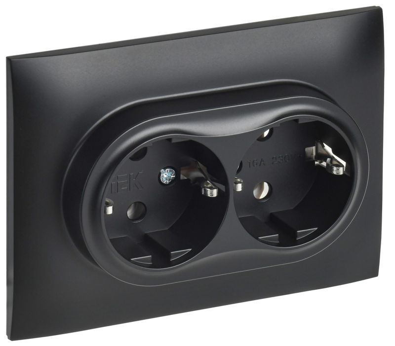 розетка 2-м skandy 16а с заземл. без защ. шторок в сборе sk-r08bl черн. iek sk-r21-16-k02-f от BTSprom.by