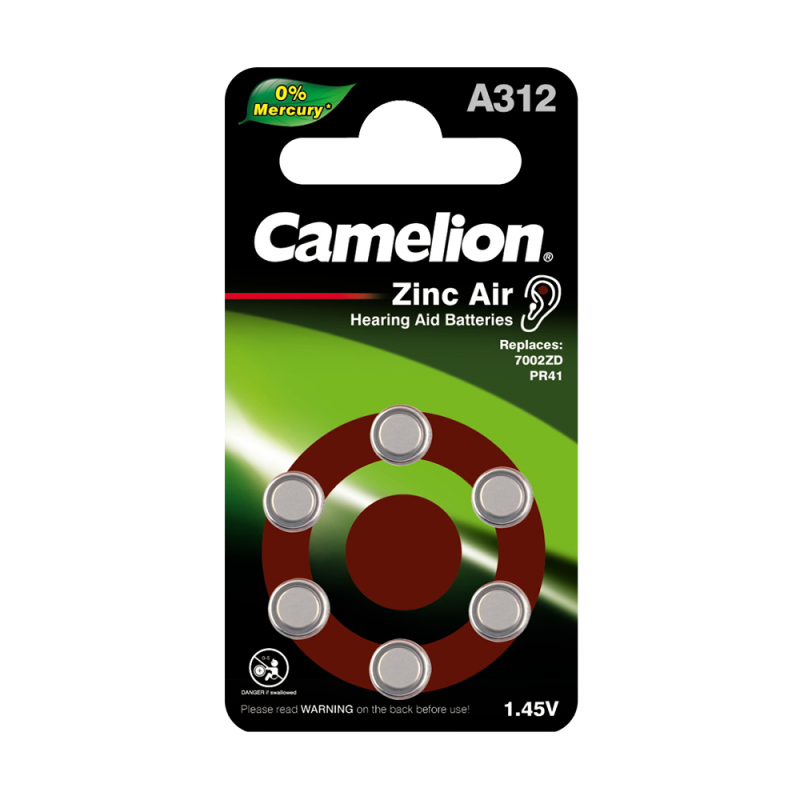 элемент питания za312 mercury free a312-bp6 (0%hg) 1.4в 170ма.ч для слуховых аппаратов bl-6 (блист.6шт) camelion 12825 от BTSprom.by
