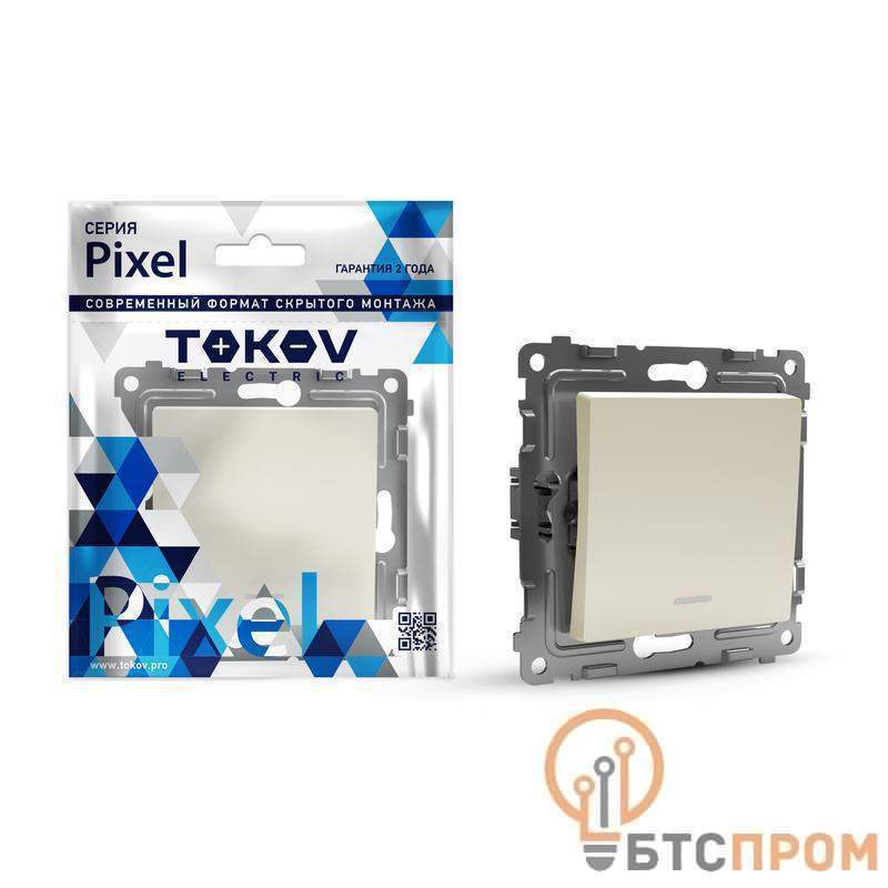  Выключатель 1-кл. СП Pixel 10А IP20 с индикатором механизм беж. TOKOV ELECTRIC TKE-PX-V1I-C02 фото в каталоге от BTSprom.by