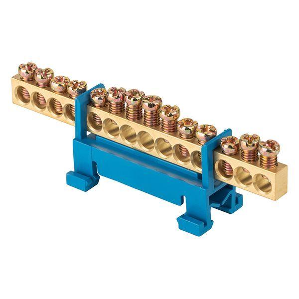 шина нулевая n 6х9 14 отверстий синий изолятор тип "стойка" на din-рейку латунь proxima ekf sn0-63-14-sb от BTSprom.by