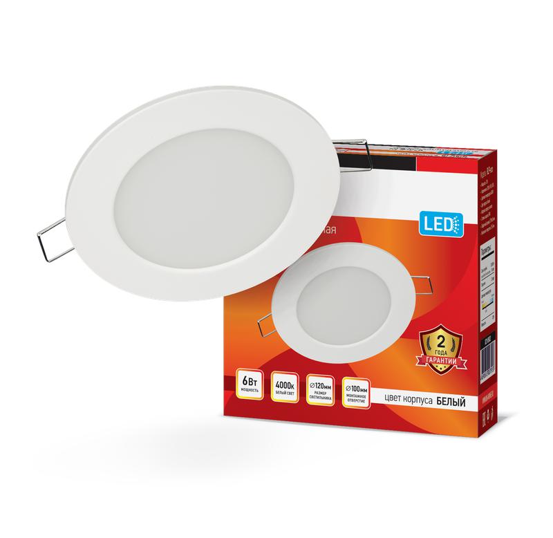 светильник светодиодный дво rlp-eco 6вт 4000к ip40 420лм 230в 120/100мм круглый встраив. панель бел. in home 4690612009995 от BTSprom.by