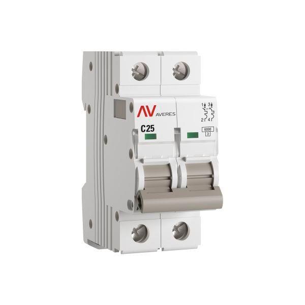 выключатель автоматический модульный 2п c 25а 6ка av-6 averes ekf mcb6-2-25c-av от BTSprom.by